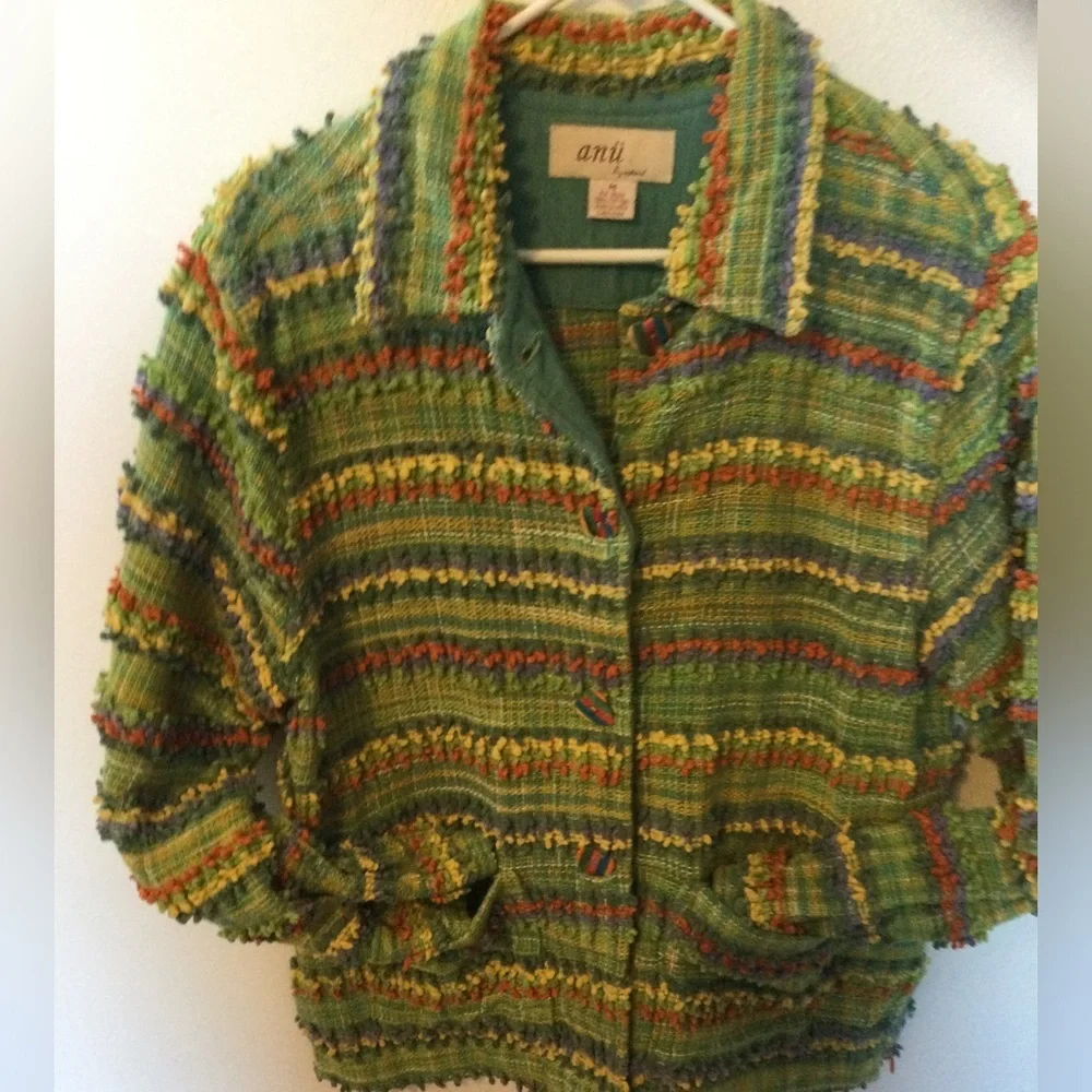 Anu By Natural Multicolored Chic Green Jacket Blazer Office Party Size Medium - Picture 2 of 9